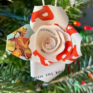 Vintage Ornaments Handmade with Vintage Magazines, Playboy, Cosmo. Waterproof!